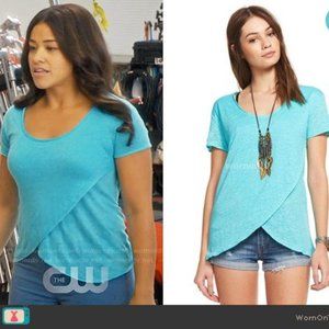 CHASER Linen Jersey Scoop Neck Tulip Hem Tee M